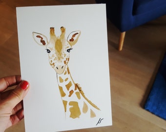 illustration drawing ink and coffee giraffe modern decoration