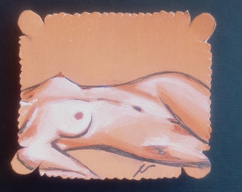 small nude #12- acrylic miniature painting on biscuit-shaped paper