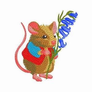 Cute Mouse Machine Embroidery Design - 4 Sizes, Digital Mouse with Flower Embroidery File, Instant Download File!