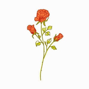 Rose Machine Embroidery Design - 3 SIZES, Rose Flower Digital Embroidery, Rose Branch Machine Embroidery File, Roses Digital Embroidery File