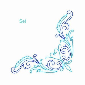 Scroll Corner Border SET Machine Embroidery Design 5 Sizes, Sketch Machine Embroidery Flourish Scrolls Floral Corner, Instant Download File.