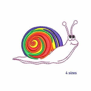 Cute Snail Machine Embroidery Design 4 SIZES, Sketch Machine Embroidery Multicolor Snail, Snail Decor Rainbow Mane, Instant Download Design.