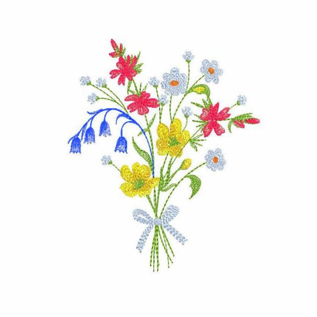 Wildflowers Machine Embroidery Design 5 SIZES, Cute Flower Bouquet