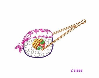 Sushi Machine Embroidery Design 2 SIZE, Cute Sushi and Chopsticks Digital Embroidery, Sushi Roll Oriental Food Machine Embroidery Design.