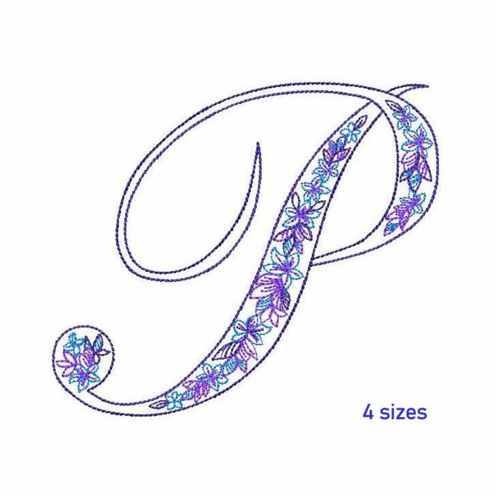 Floral Letter P Machine Embroidery Design 4 Etsy