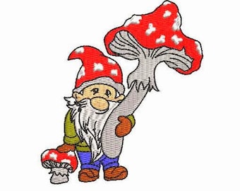 Mushroom Gnome Machine Embroidery Design 4 SIZES, Forest Gnome Digital Embroidery, Autumn Gnome with Amanita Machine Embroidery File.