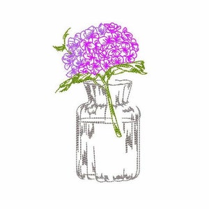 Hortensie in einer Vase, Maschinenstickerei, Maschinenstickerei, Blume in einer Vase, Maschinenstickerei.