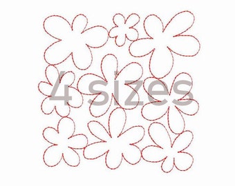 Flower Quilt Block Machine Embroidery Design 4 SIZES, Edge to Edge Continuous Stipple Embroidery, Floral Quilting Block Embroidery Design.
