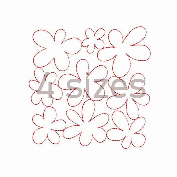 Flower Quilt Block Machine Embroidery Design 4 SIZES, Edge to Edge Continuous Stipple Embroidery, Floral Quilting Block Embroidery Design.