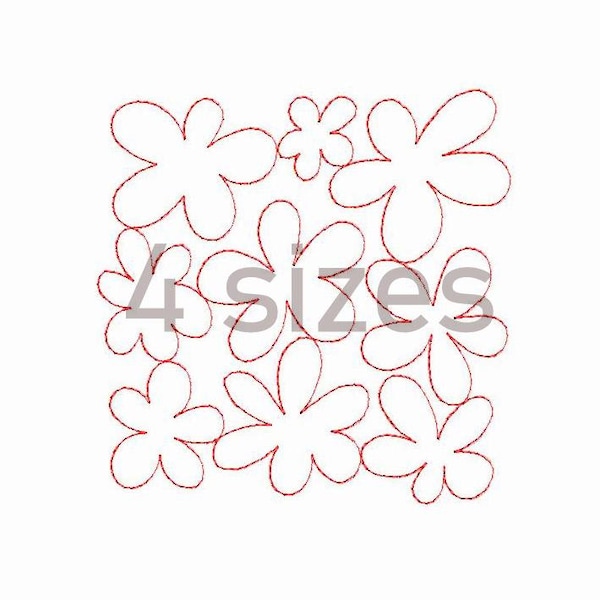 Flower Quilt Block Machine Embroidery Design 4 SIZES, Edge to Edge Continuous Stipple Embroidery, Floral Quilting Block Embroidery Design.