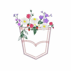 Jeans Pocket Flowers Machine Embroidery Design 1 SIZE, Floral Pocket Embroidery Design, Denim Look Digital Embroidery File, Instant Download