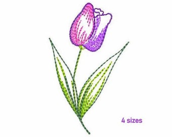 Tulip Machine Embroidery Design 4 SIZES, Tulip Flower Digital Embroidery, Spring Tulip Digital Embroidery, Easter Tulip Machine Embroidery.