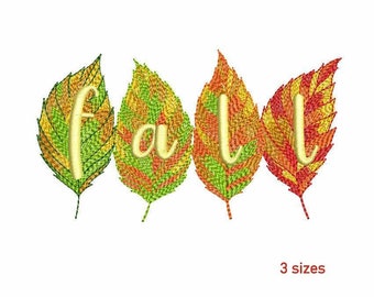 Fall Leaves Machine Embroidery Design 3 SIZES, Sketch Machine Embroidery Autumn Leaf Fall Sign, Fall Colors Autumn Design, Instant Download.