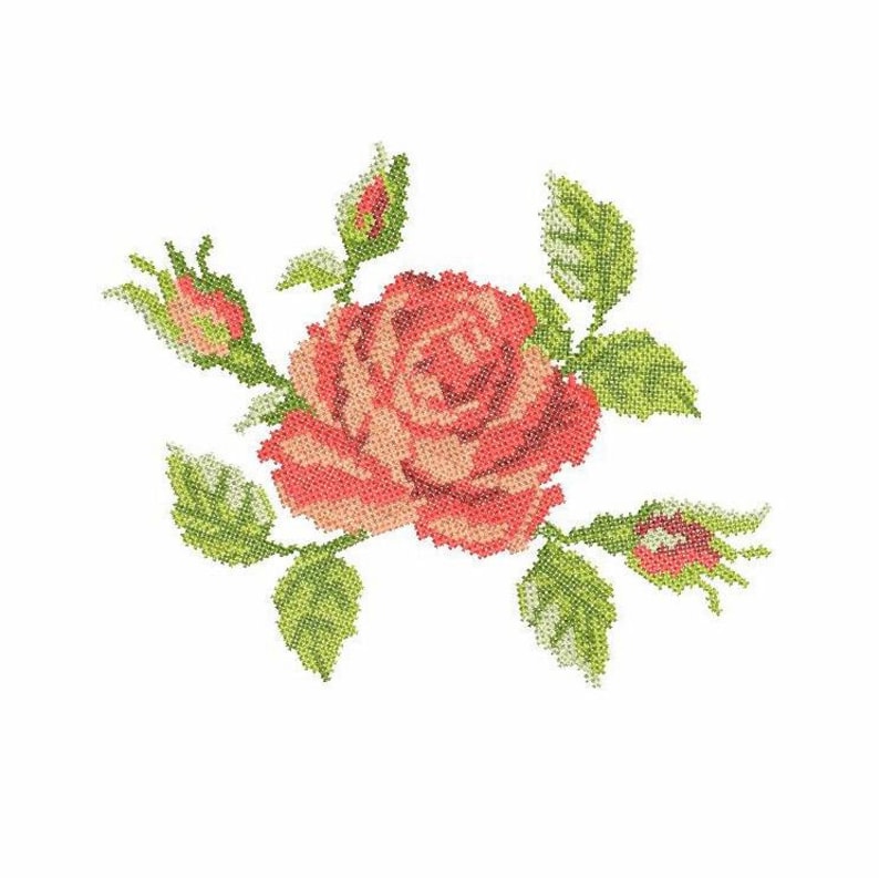 Vintage Rose Cross Stitch Machine Embroidery Design Antique Etsy