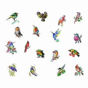 Birds SET Máquina bordado diseños 17 hermosas aves en 3 TAMAÑOS cada uno, archivo de bordado digital de aves lindas navideñas, bordado de máquina de aves