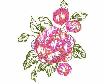 Peony Machine Embroidery Design 5 SIZES, Peony Flowers Digital Embroidery, Peonies Machine Embroidery File, Peonies Digital Embroidery File.