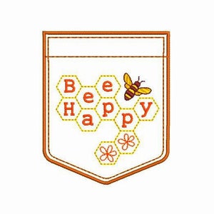 Fake Pocket Machine Embroidery Design 4 SIZES, Bee Happy Chest Pocket Digital Embroidery File, Mini Bee Faux Pocket Machine Embroidery File.