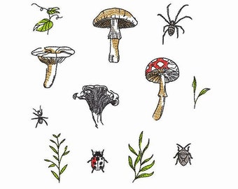 Mushrooms Machine Embroidery Design 3 SIZES, Forest Mushrooms Digital Embroidery, Cute Mushrooms Silhouette Machine Embroidery Design.