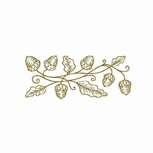 Herbstliche Bordüre Maschinenstickerei, Danksagungskarte, Herbst Bordüre, Herbst Eicheln Eichenblätter Maschinenstickerei.