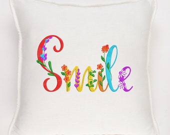 Smile Machine Embroidery Design 4 SIZES, Rainbow Smile Digital Embroidery File, Flower Inscription Embroidery File, Inspirational Embroidery