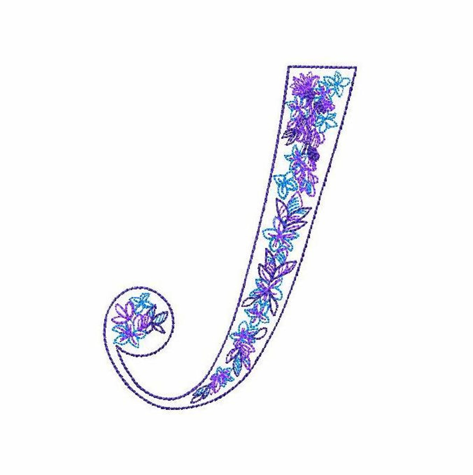 Floral Letter J Machine Embroidery Design 4 Etsy