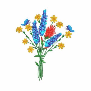 Bluebonnets Machine Embroidery Design, Lupinу Bouquet Digital Embroidery File for Machine Embroidery, Floral Machine Embroidery File.