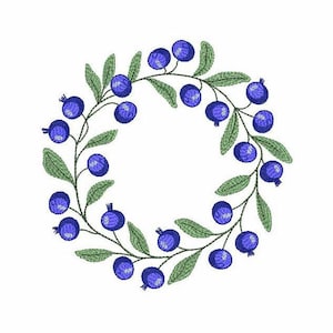 Blueberry Wreath Machine Embroidery Design 4 SIZES, Blueberry Digital Embroidery, Blueberry Frame Machine Embroidery File, Berry Embroidery.