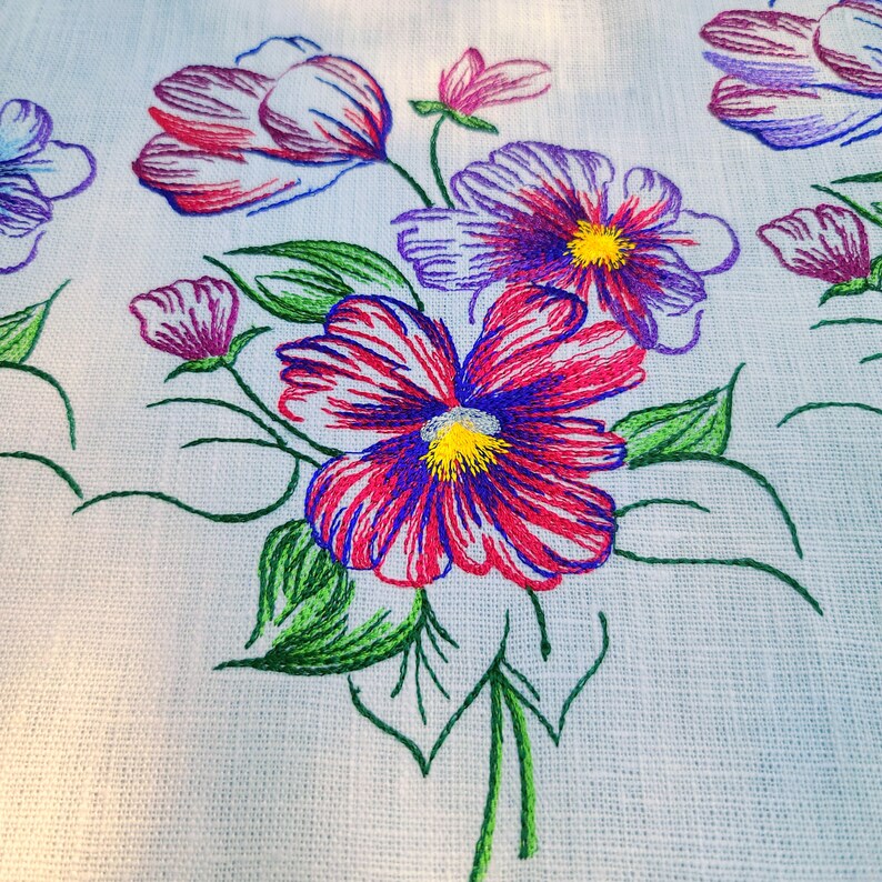 Pansies Machine Embroidery Design Sketch Machine Embroidery Etsy