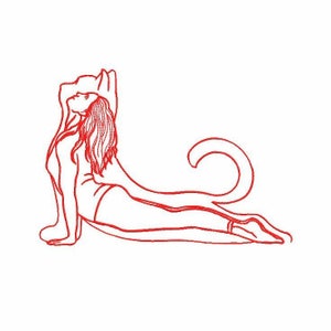 Meditando mujer gato máquina bordado diseño 3 TAMAÑOS, boceto máquina bordado yoga chica silueta una línea arte, archivo de descarga instantánea.