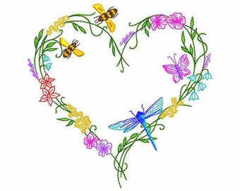 Flower Heart Machine Embroidery Design 5 SIZES, Floral Heart Digital Embroidery File, Beautiful Heart Embroidery File, Cute Heart Embroidery