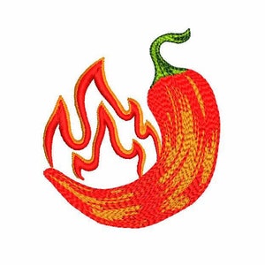 Hot Pepper Machine Embroidery Design 2 SIZE, Red Chili Pepper Digital Embroidery, Red Pepper Veggie Embroidery File, Chili Pepper Embroidery