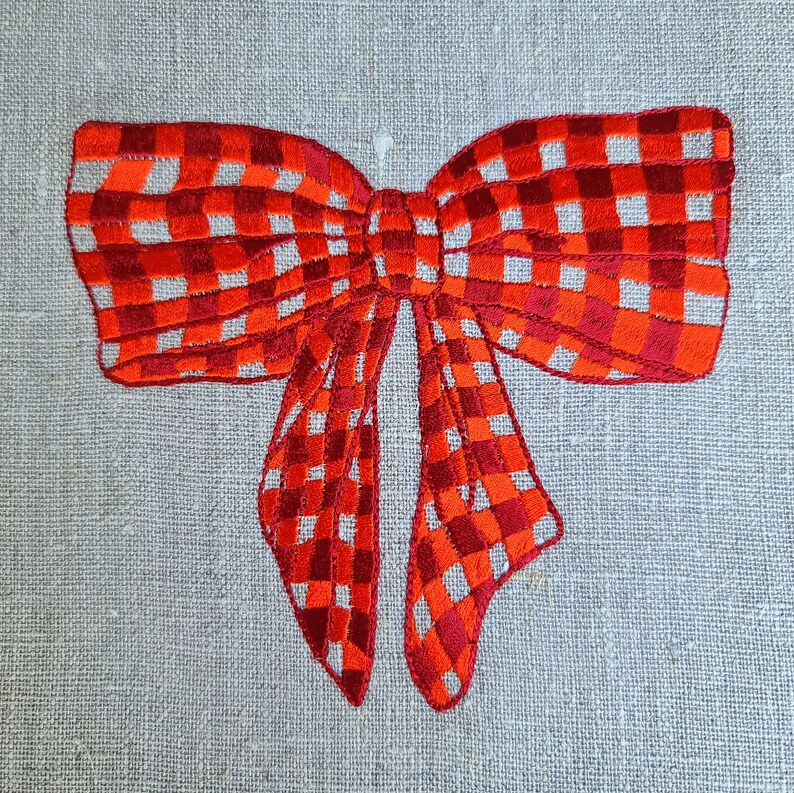 Checkared Pattern Bow Checkered Bow Machine Embroidery Design 3 SIZES, Checkered Ribbon Bow ...