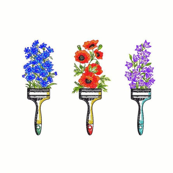 Floral Brush SET Machine Embroidery Design 5 TAILLES, Fichier de broderie de bleuets, Fichier de broderie de fleurs de pavot, Fichier de broderie Bluebells.