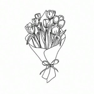 Tulip Bouquet Machine Embroidery Design 6 SIZES, Tulip Flowers Bouquet Digital Embroidery, One-Line Tulip Flowers Machine Embroidery File.