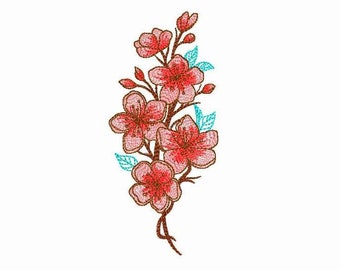 Sakura Machine Embroidery Design, Sakura Branch Digital Embroidery, Digital Cherry Blossoms Japanese Sakura Flowers Machine Embroidery File.