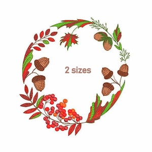 Autumn Wreath Machine Embroidery Design 2 SIZES, Sketch Machine Embroidery Round Fall Berry Wreath Frame, Fall Décor, Instant Download File.