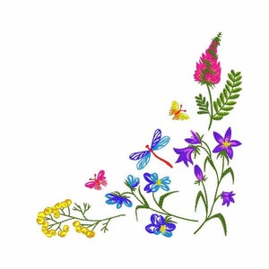 Wildflowers Corner Machine Embroidery Design 5 SIZES, Flower Corner Digital Embroidery File, Corner Wildflowers Machine Embroidery Design.