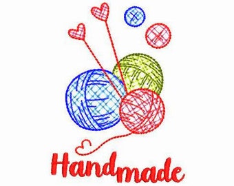 Knitting Yarn Machine Embroidery Design 5 Sizes, Yarn Balls Machine File, Knitting Needles Digital Embroidery, Handmade Machine Embroidery.