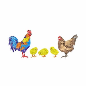 Chicken Farm Machine Embroidery Design 5 Sizes, Rooster Hen and Chicks Digital Embroidery, Chicken Family Embroidery File, Rustic Embroidery