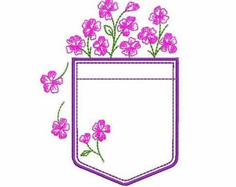 Fake Pocket Machine Embroidery Design 4 SIZES, Faux Pocket Digital Embroidery File, Floral Chest Pocket with Buttercups Machine Embroidery.