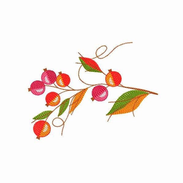 Autumn Berries Branch Machine Embroidery Design, Sketch Machine Embroidery Fall Berries, Art Red Orange Berries, Instant Download Design.