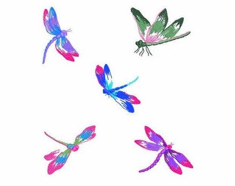 Libélulas SET Diseño de bordado de máquina 3 TAMAÑOS, Bordado digital de libélula voladora, bordado de insectos de verano, bordado lindo de libélula