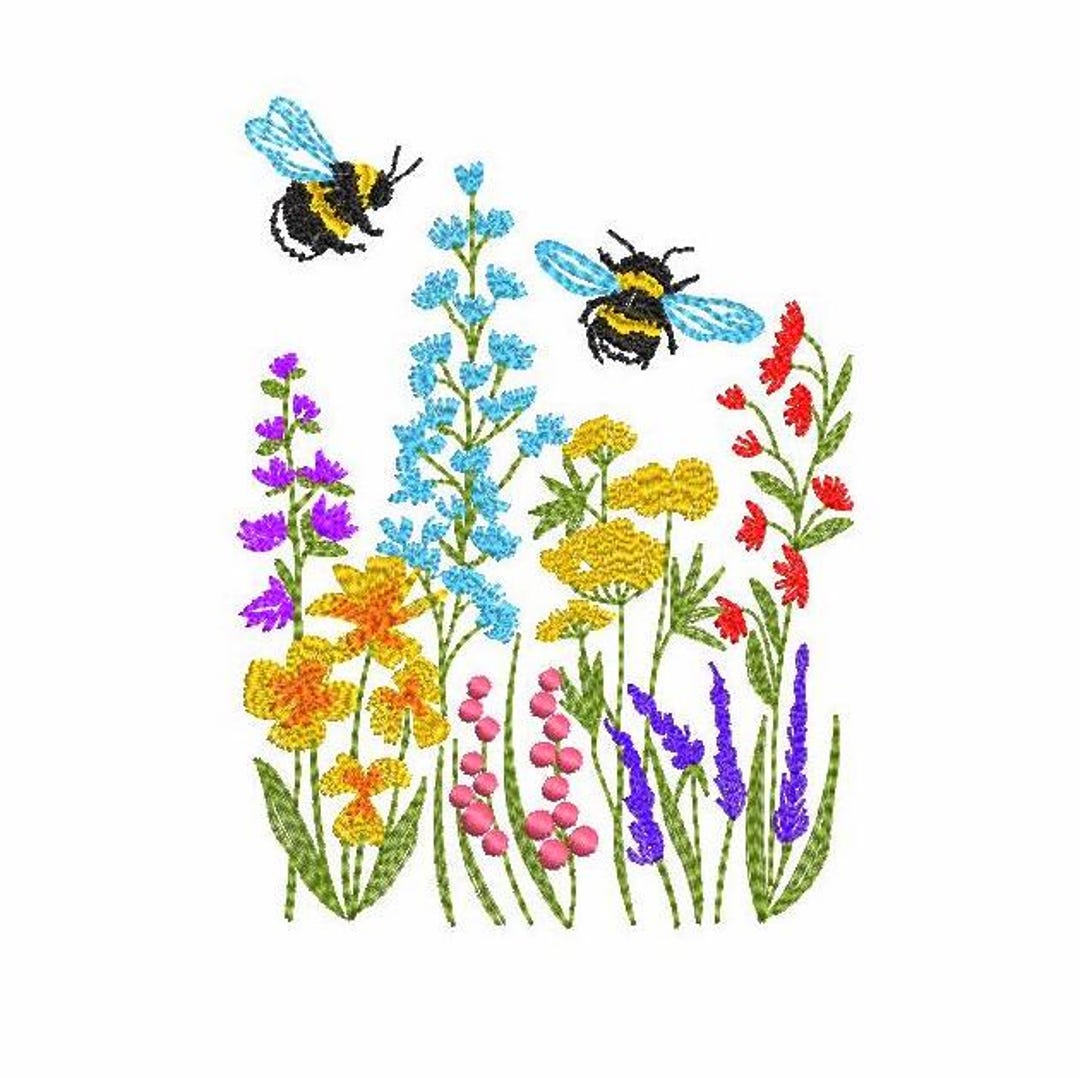 Wildflowers Machine Embroidery Design 4 SIZES, Colorful Meadow Flowers ...