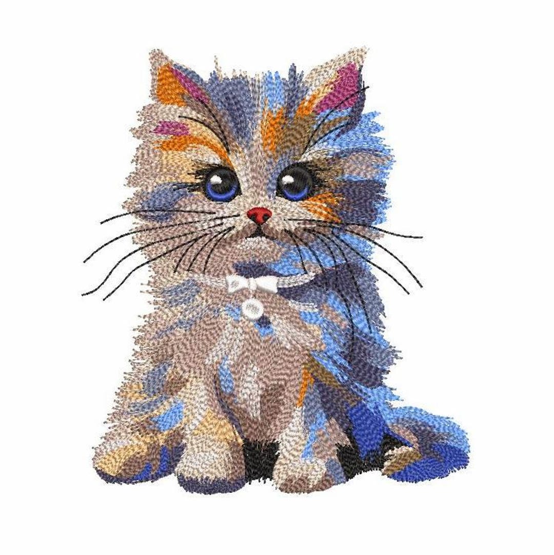 Cute Cat Machine Embroidery Design – 3 SIZES, Colorful Kitten Digital ...