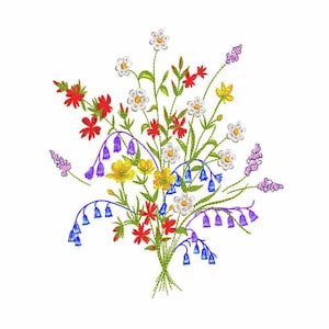 Wildblumen Blumenstrauß Maschinenstickerei, Maschinenstickerei, Wildblumen Digitale Stickdatei, Wildblumen Stickdatei, Blumenstickerei.