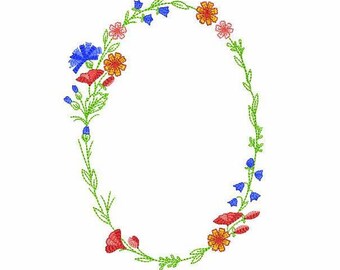 Floral Monogram Frame Machine Embroidery Design, Digital Machine Embroidery Oval Floral Frame, Wildflowers Machine Embroidery Design.