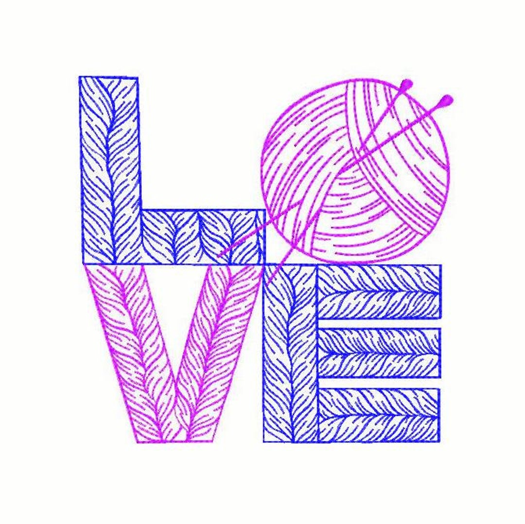 Knitting Love Machine Embroidery Design 4 SIZES, Love Digital