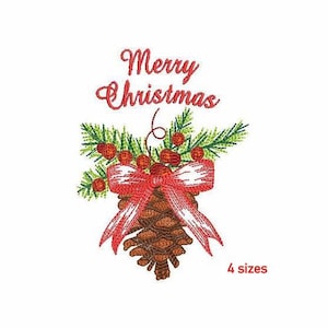 Christmas Pine Cone Machine Embroidery Design 4 SIZES, Merry Christmas Digital Embroidery File,  Christmas Branch Machine Embroidery Design.