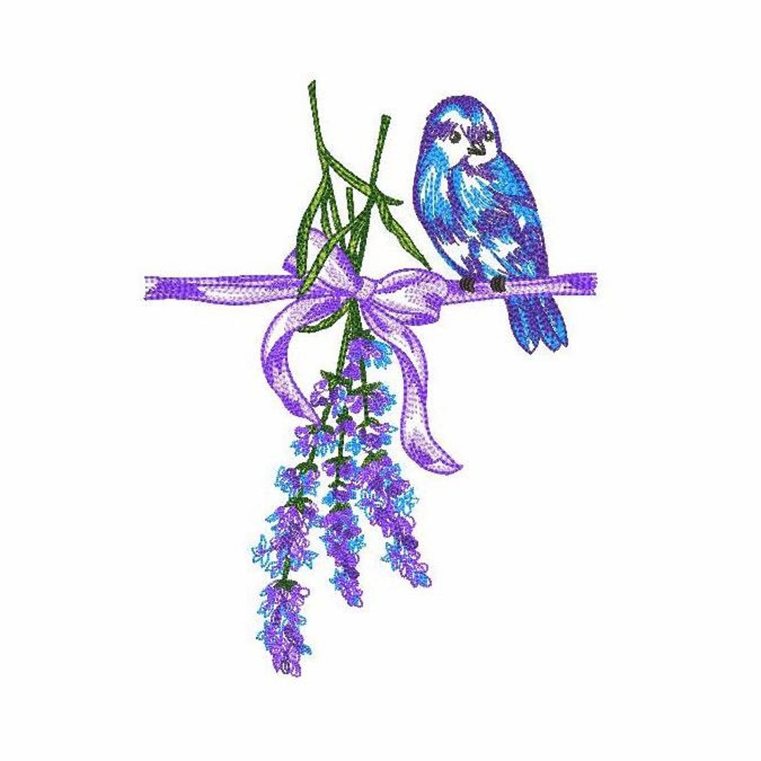 Bird and Lavender Machine Embroidery Design 5 SIZES, Bird With Purple ...