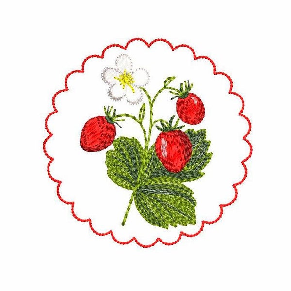 Wild Strawberry Machine Embroidery Design, Cute Wild Strawberry Digital Embroidery File, Red Berry Branch Machine Embroidery Design.